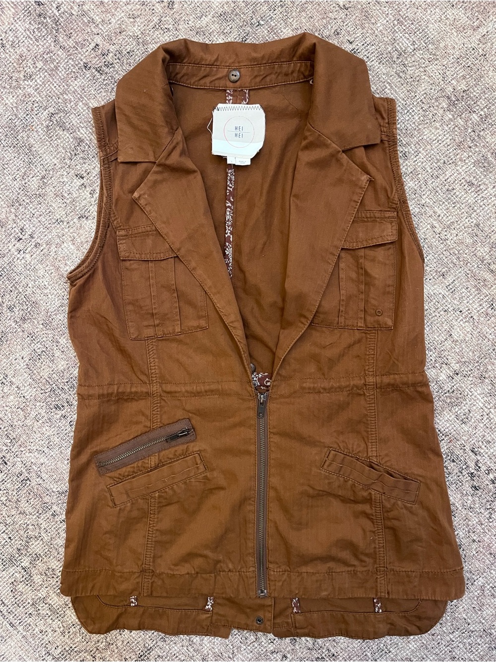 Anthropologie Heihei Brown Cotton Sleeveless Utility Cargo Vest L